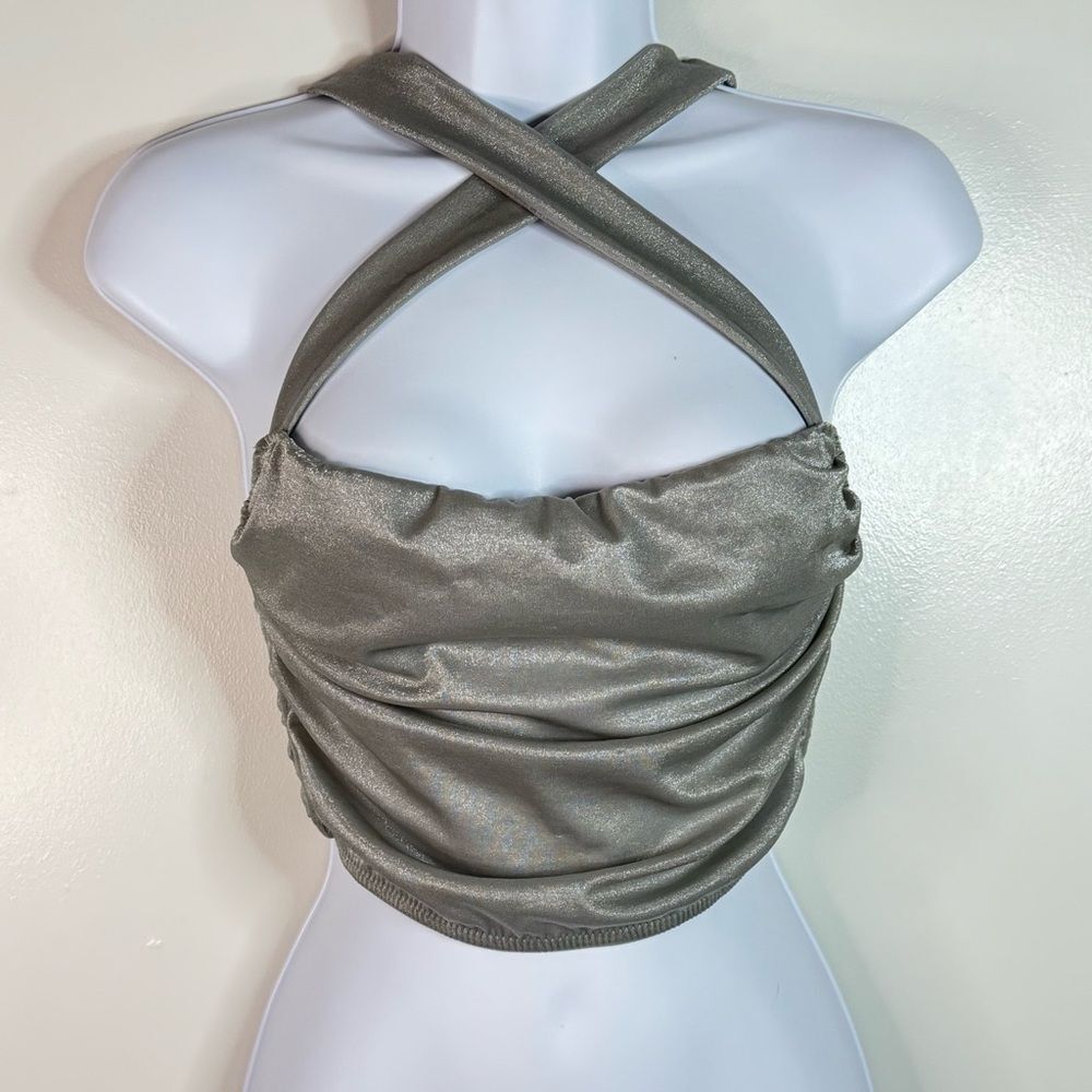 Urban Outfitters Out From Under Ella Shine Ruched Bustier Corset Top Silver. S.